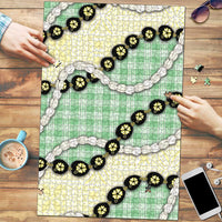 Green Palaka Hawaii Puzzle Kukui Nut Pikake Lei Hawaiian Tapa Pattern LT14 Green - Polynesian Pride