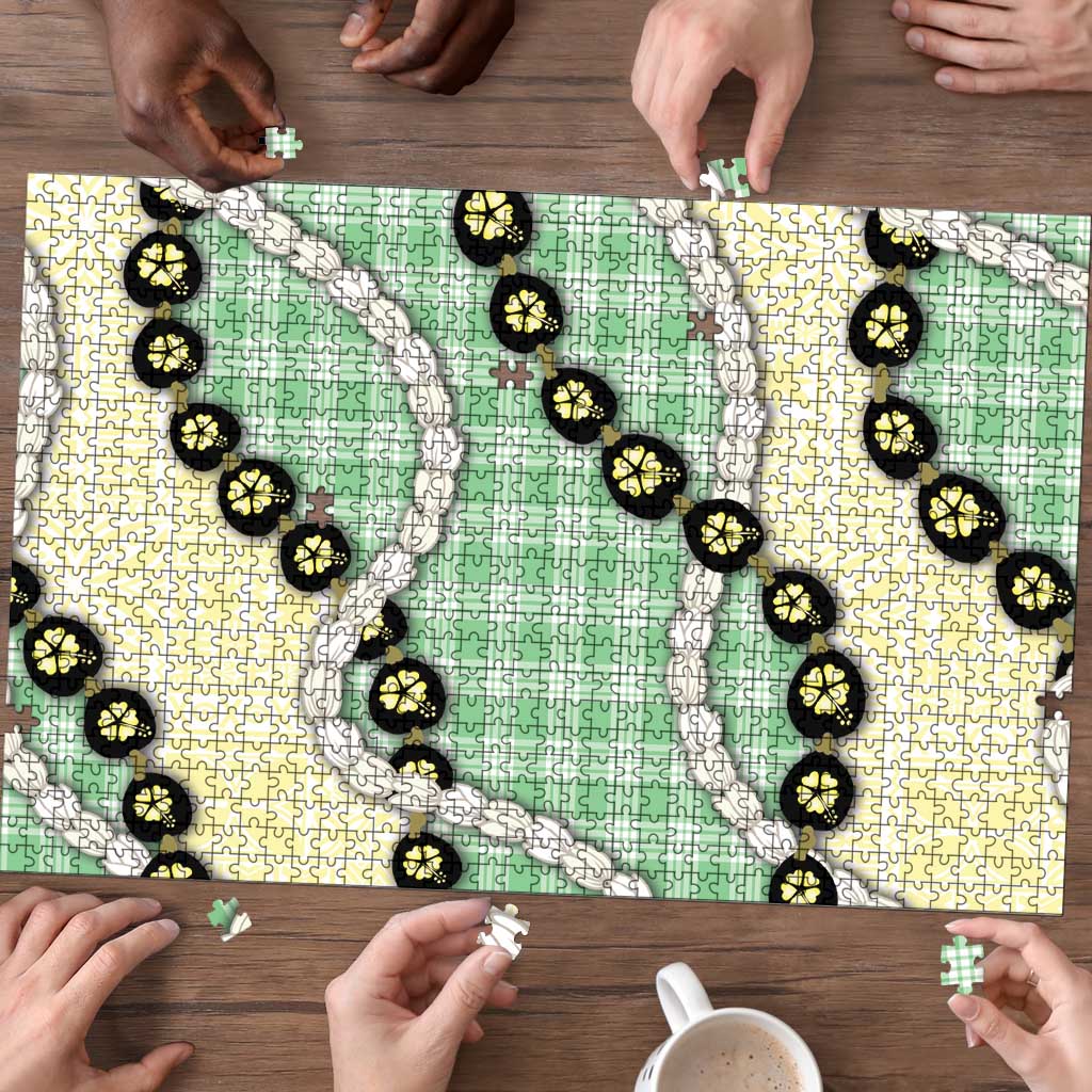 Green Palaka Hawaii Puzzle Kukui Nut Pikake Lei Hawaiian Tapa Pattern LT14 - Polynesian Pride