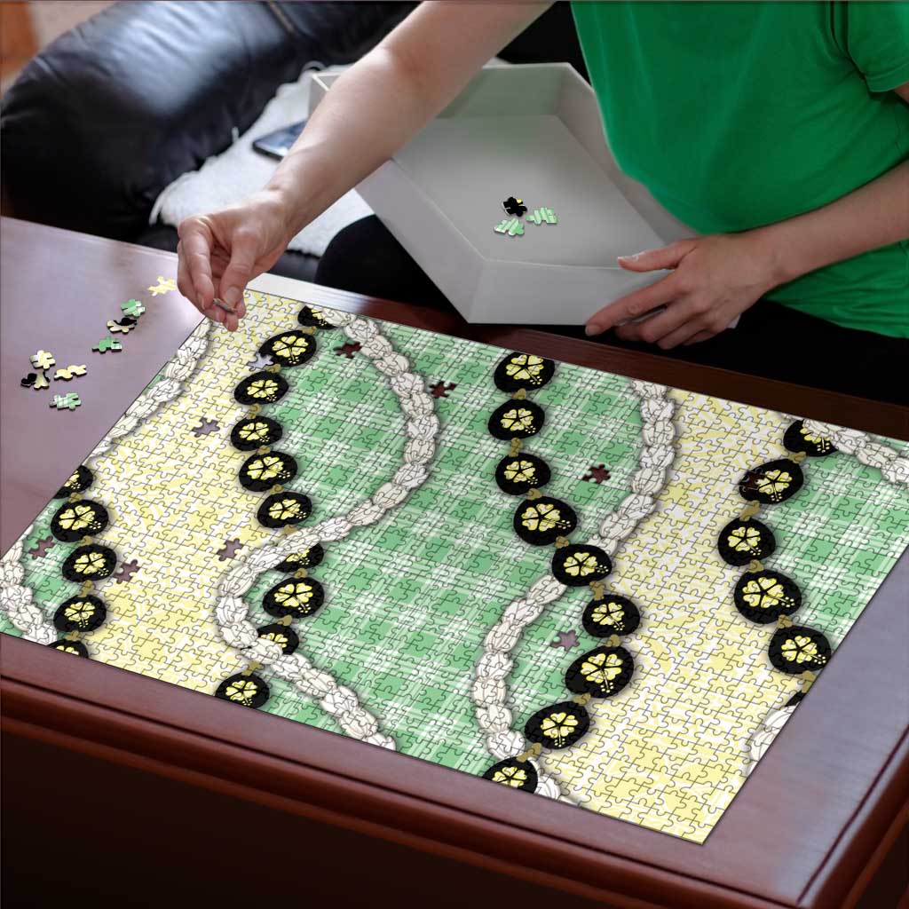 Green Palaka Hawaii Puzzle Kukui Nut Pikake Lei Hawaiian Tapa Pattern LT14 - Polynesian Pride