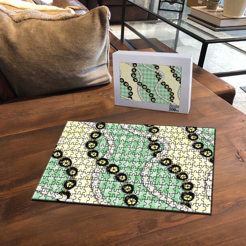 Green Palaka Hawaii Puzzle Kukui Nut Pikake Lei Hawaiian Tapa Pattern LT14 - Polynesian Pride