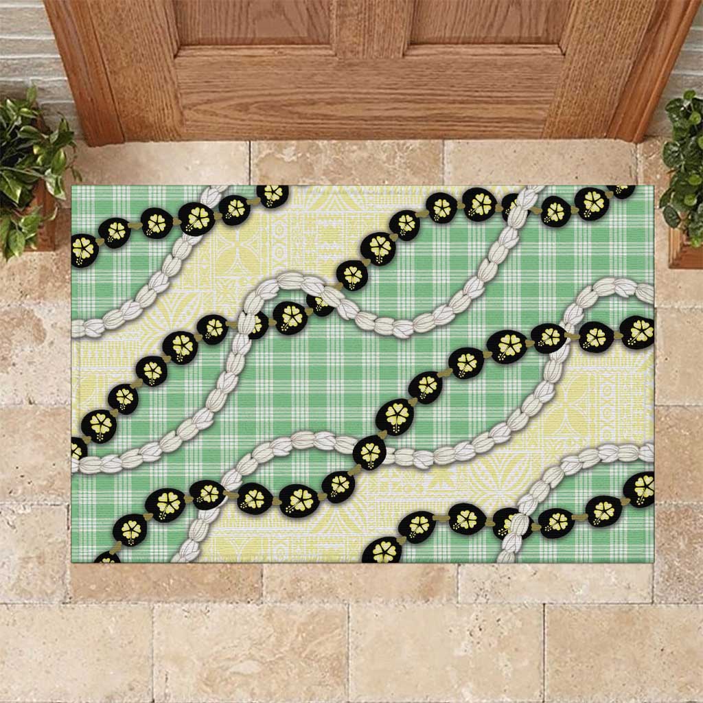 Green Palaka Hawaii Rubber Doormat Kukui Nut Pikake Lei Hawaiian Tapa Pattern LT14 Green - Polynesian Pride