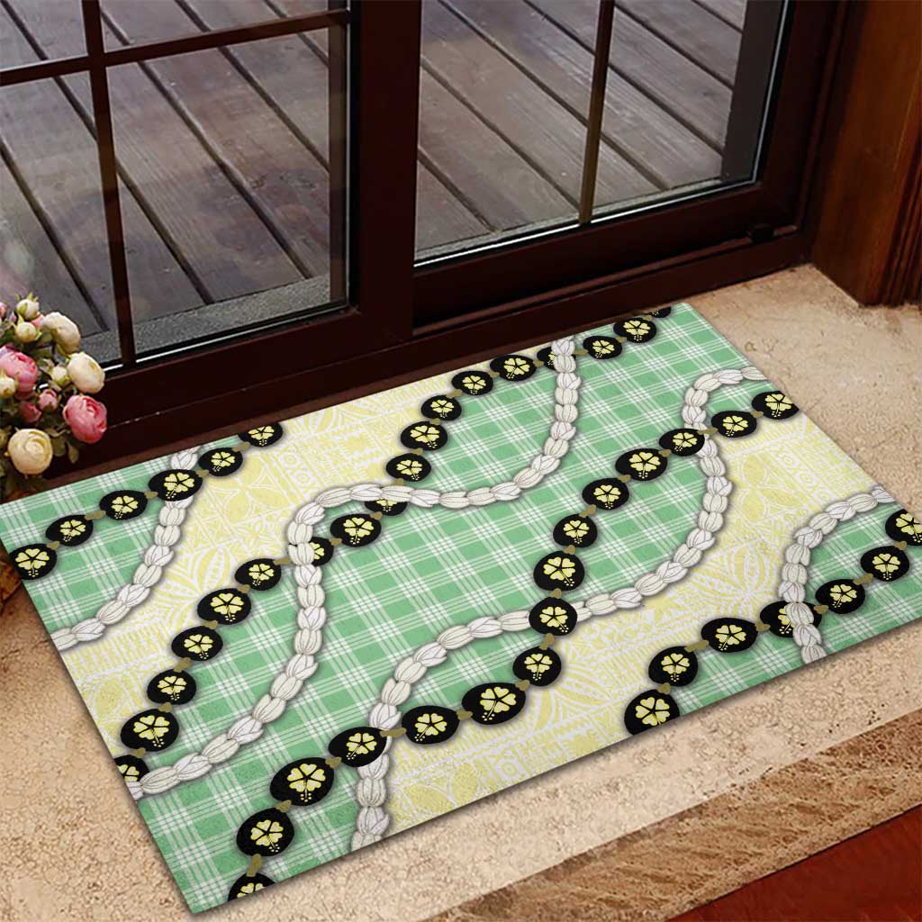 Green Palaka Hawaii Rubber Doormat Kukui Nut Pikake Lei Hawaiian Tapa Pattern LT14 - Polynesian Pride