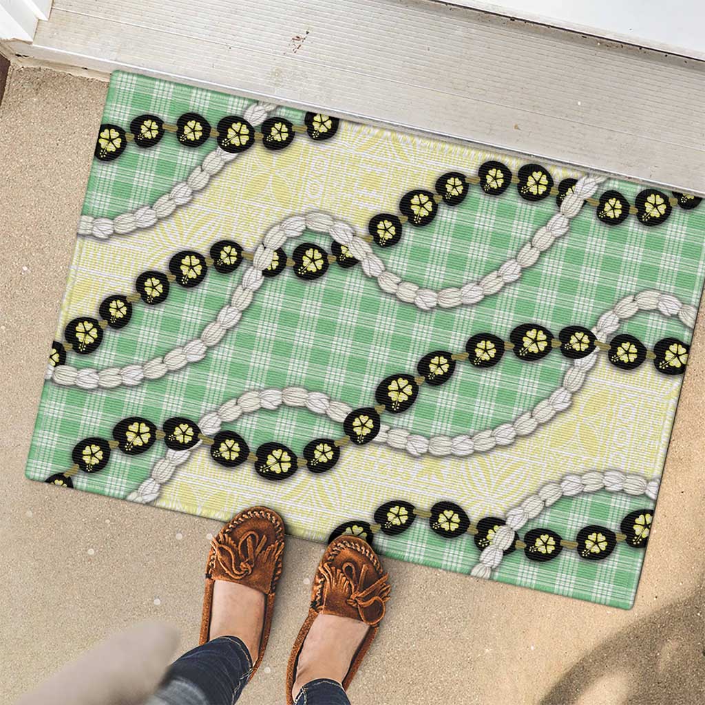 Green Palaka Hawaii Rubber Doormat Kukui Nut Pikake Lei Hawaiian Tapa Pattern LT14 - Polynesian Pride