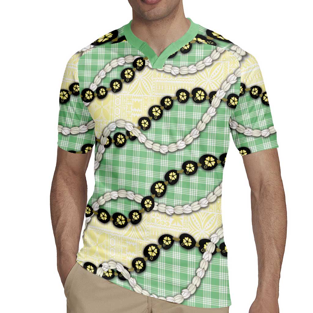 Green Palaka Hawaii Rugby Jersey Kukui Nut Pikake Lei Hawaiian Tapa Pattern - Polynesian Pride