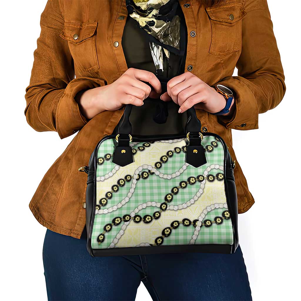 Green Palaka Hawaii Shoulder Handbag Kukui Nut Pikake Lei Hawaiian Tapa Pattern - Polynesian Pride