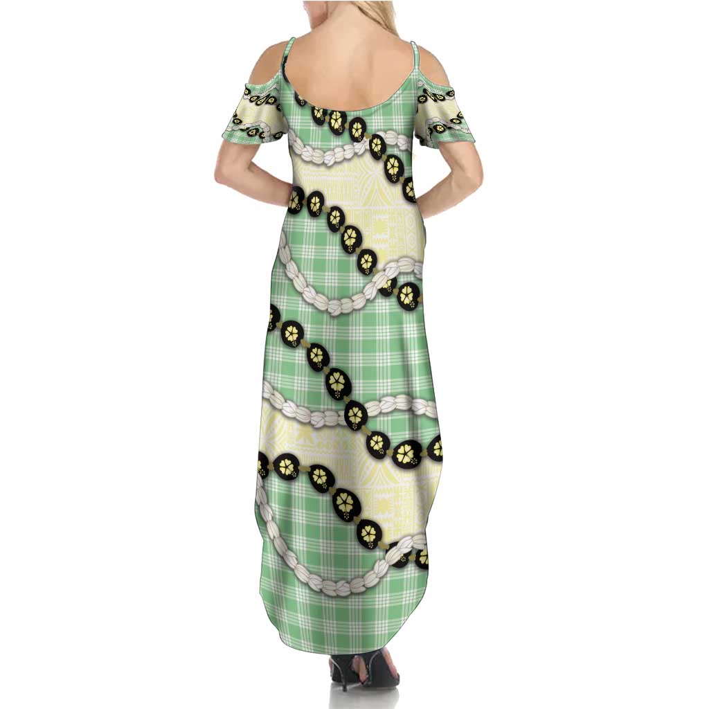 Green Palaka Hawaii Summer Maxi Dress Kukui Nut Pikake Lei Hawaiian Tapa Pattern - Polynesian Pride