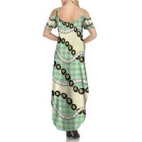 Green Palaka Hawaii Summer Maxi Dress Kukui Nut Pikake Lei Hawaiian Tapa Pattern - Polynesian Pride