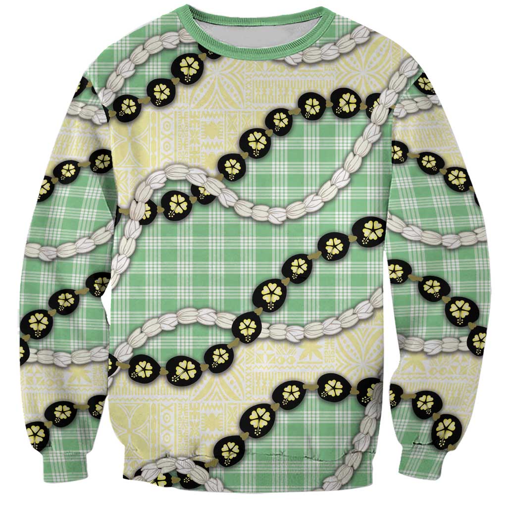 Green Palaka Hawaii Sweatshirt Kukui Nut Pikake Lei Hawaiian Tapa Pattern LT14 Unisex Green - Polynesian Pride