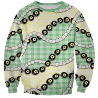 Green Palaka Hawaii Sweatshirt Kukui Nut Pikake Lei Hawaiian Tapa Pattern LT14 Unisex Green - Polynesian Pride