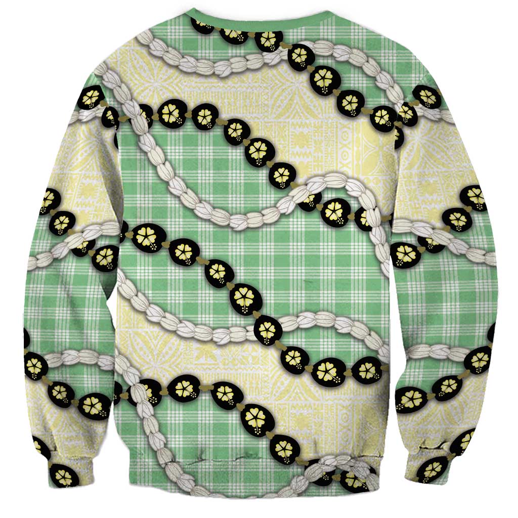 Green Palaka Hawaii Sweatshirt Kukui Nut Pikake Lei Hawaiian Tapa Pattern LT14 - Polynesian Pride