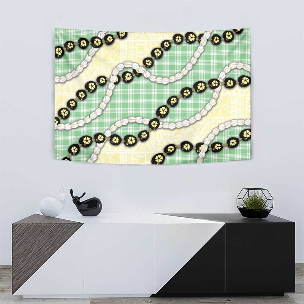 Green Palaka Hawaii Tapestry Kukui Nut Pikake Lei Hawaiian Tapa Pattern - Polynesian Pride