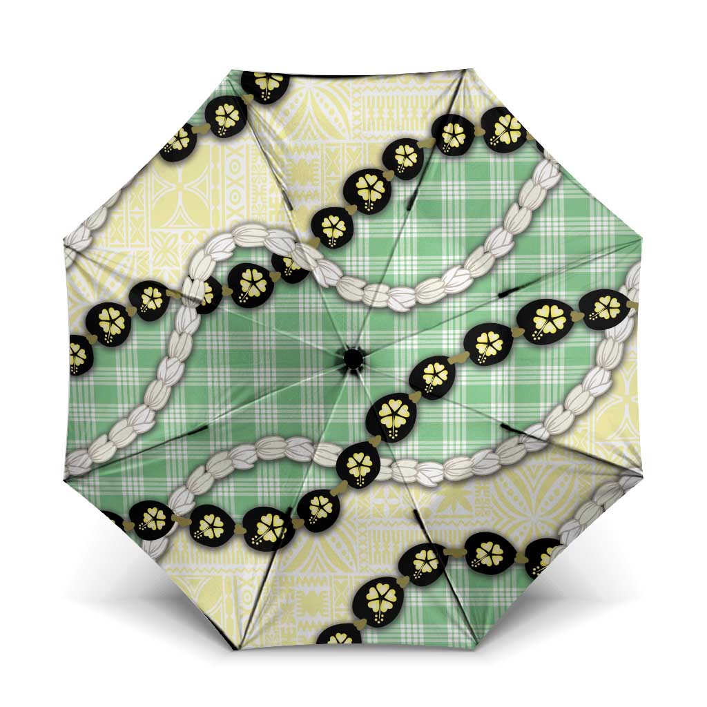 Green Palaka Hawaii Umbrella Kukui Nut Pikake Lei Hawaiian Tapa Pattern - Polynesian Pride