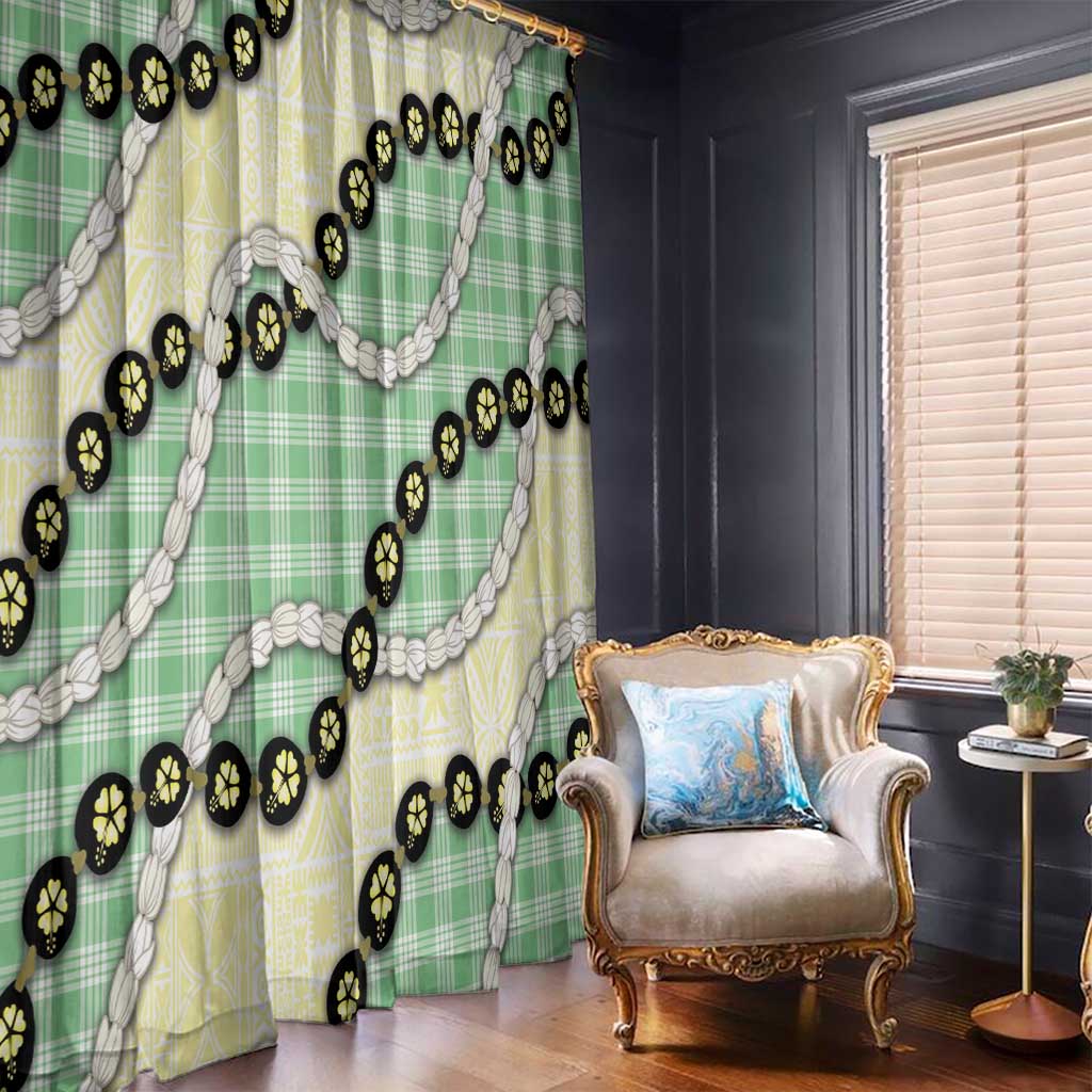 Green Palaka Hawaii Window Curtain Kukui Nut Pikake Lei Hawaiian Tapa Pattern - Polynesian Pride