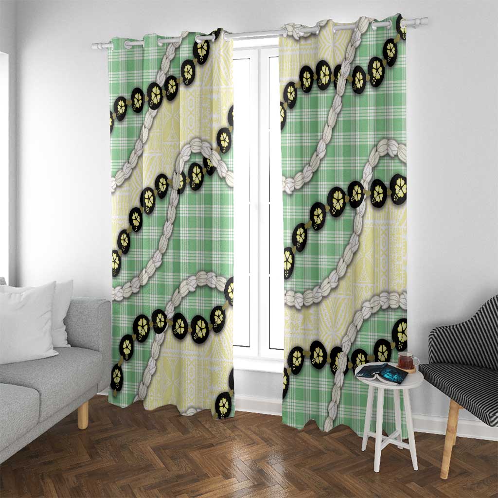Green Palaka Hawaii Window Curtain Kukui Nut Pikake Lei Hawaiian Tapa Pattern - Polynesian Pride