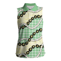 Green Palaka Hawaii Women Sleeveless Polo Shirt Kukui Nut Pikake Lei Hawaiian Tapa Pattern LT14 Female Green - Polynesian Pride