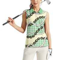 Green Palaka Hawaii Women Sleeveless Polo Shirt Kukui Nut Pikake Lei Hawaiian Tapa Pattern LT14 - Polynesian Pride