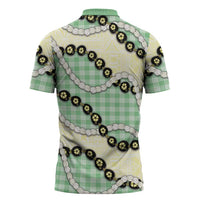 Green Palaka Hawaii Zipper Polo Shirt Kukui Nut Pikake Lei Hawaiian Tapa Pattern - Polynesian Pride