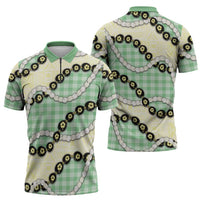 Green Palaka Hawaii Zipper Polo Shirt Kukui Nut Pikake Lei Hawaiian Tapa Pattern - Polynesian Pride