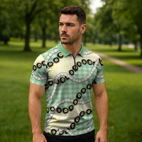 Green Palaka Hawaii Zipper Polo Shirt Kukui Nut Pikake Lei Hawaiian Tapa Pattern - Polynesian Pride