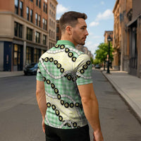 Green Palaka Hawaii Zipper Polo Shirt Kukui Nut Pikake Lei Hawaiian Tapa Pattern - Polynesian Pride