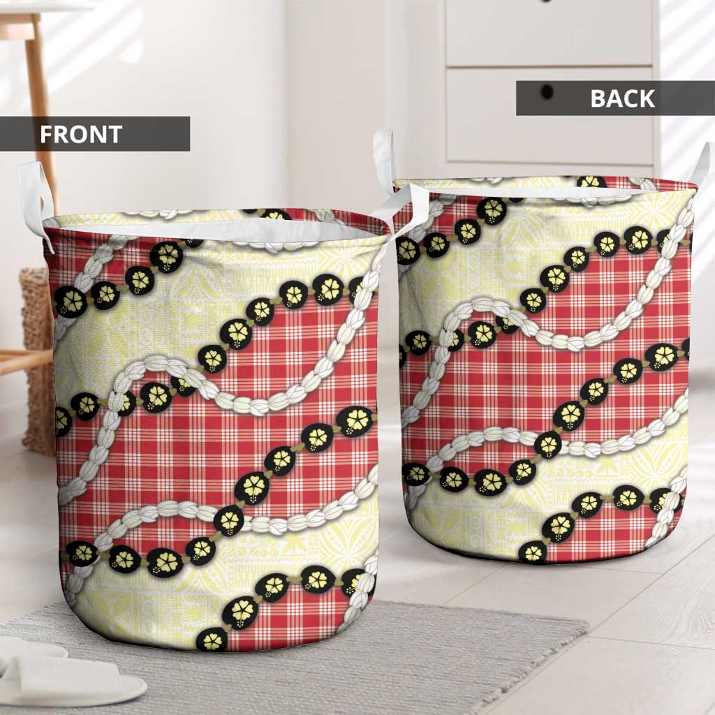 Red Palaka Hawaii Laundry Basket Kukui Nut Pikake Lei Hawaiian Tapa Pattern LT14 - Polynesian Pride
