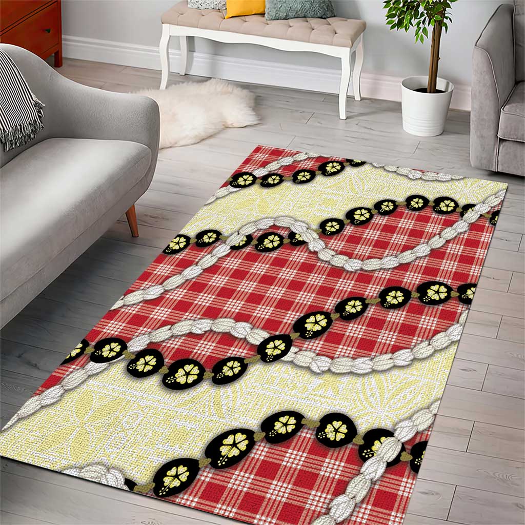 Red Palaka Hawaii Area Rug Kukui Nut Pikake Lei Hawaiian Tapa Pattern - Polynesian Pride