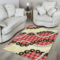 Red Palaka Hawaii Area Rug Kukui Nut Pikake Lei Hawaiian Tapa Pattern - Polynesian Pride