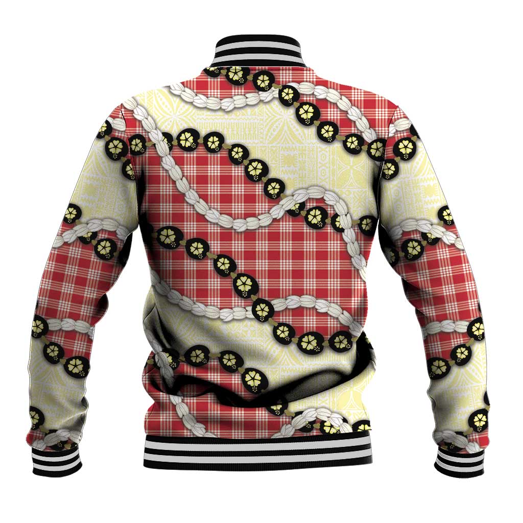 Red Palaka Hawaii Baseball Jacket Kukui Nut Pikake Lei Hawaiian Tapa Pattern LT14 - Polynesian Pride