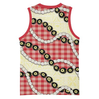 Red Palaka Hawaii Basketball Jersey Kukui Nut Pikake Lei Hawaiian Tapa Pattern LT14 - Polynesian Pride