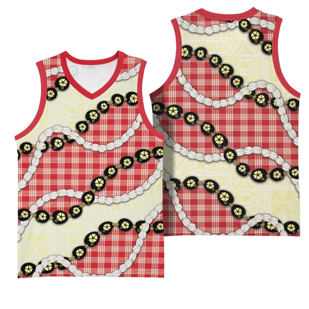 Red Palaka Hawaii Basketball Jersey Kukui Nut Pikake Lei Hawaiian Tapa Pattern LT14 - Polynesian Pride