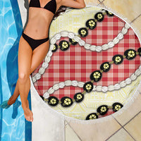 Red Palaka Hawaii Beach Blanket Kukui Nut Pikake Lei Hawaiian Tapa Pattern - Polynesian Pride