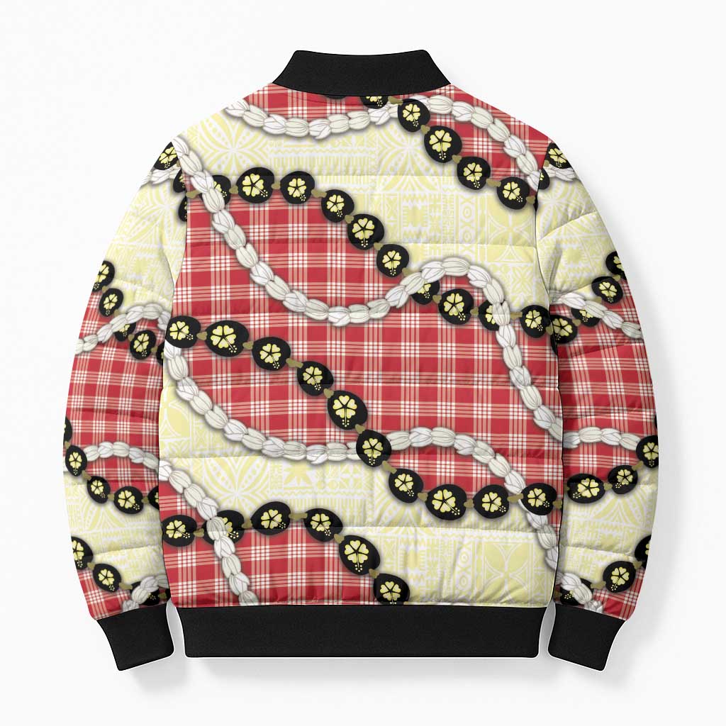 Red Palaka Hawaii Bomber Puffer Jacket Kukui Nut Pikake Lei Hawaiian Tapa Pattern LT14 - Polynesian Pride