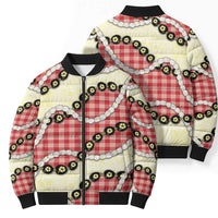 Red Palaka Hawaii Bomber Puffer Jacket Kukui Nut Pikake Lei Hawaiian Tapa Pattern LT14 - Polynesian Pride