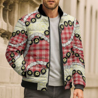 Red Palaka Hawaii Bomber Puffer Jacket Kukui Nut Pikake Lei Hawaiian Tapa Pattern LT14 - Polynesian Pride