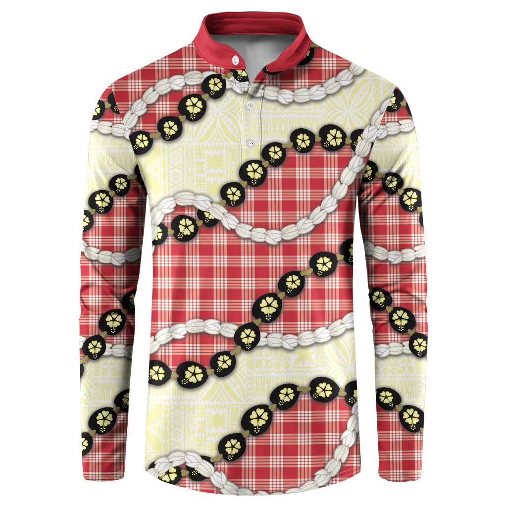 Red Palaka Hawaii Button Sweatshirt Kukui Nut Pikake Lei Hawaiian Tapa Pattern LT14 Red - Polynesian Pride