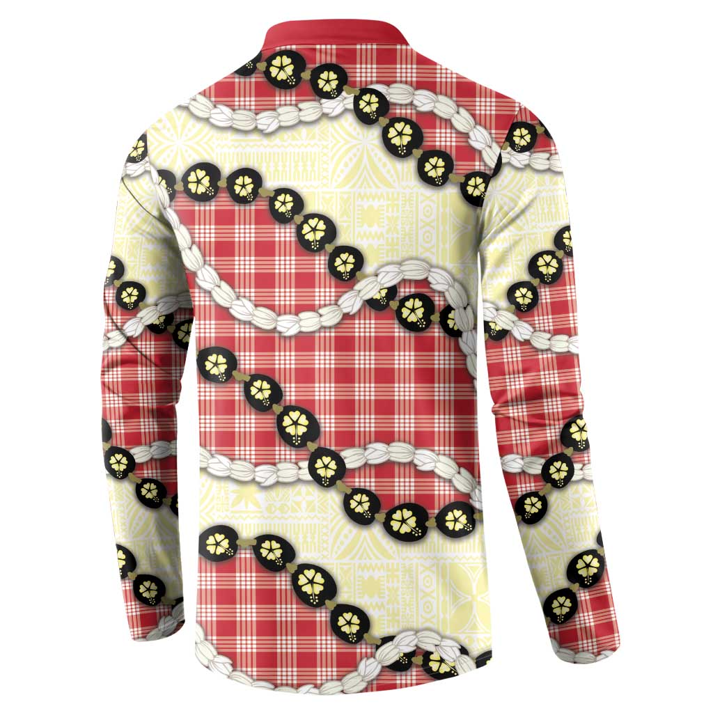 Red Palaka Hawaii Button Sweatshirt Kukui Nut Pikake Lei Hawaiian Tapa Pattern LT14 - Polynesian Pride