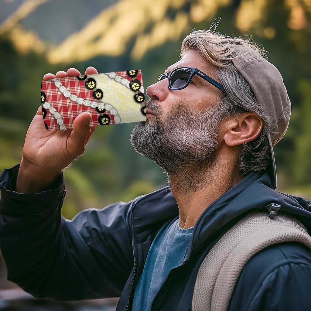 Red Palaka Hawaii 4 in 1 Can Cooler Tumbler Kukui Nut Pikake Lei Hawaiian Tapa Pattern - Polynesian Pride