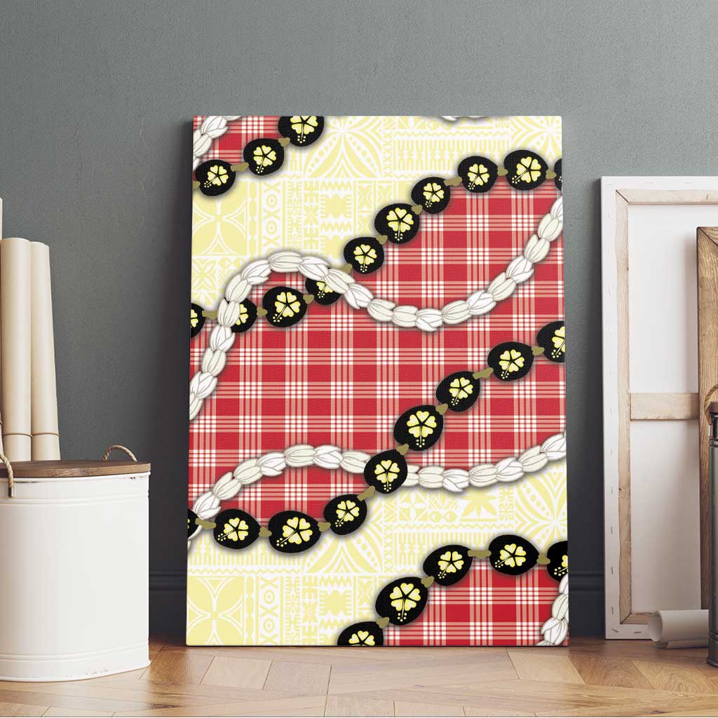 Red Palaka Hawaii Canvas Wall Art Kukui Nut Pikake Lei Hawaiian Tapa Pattern - Polynesian Pride