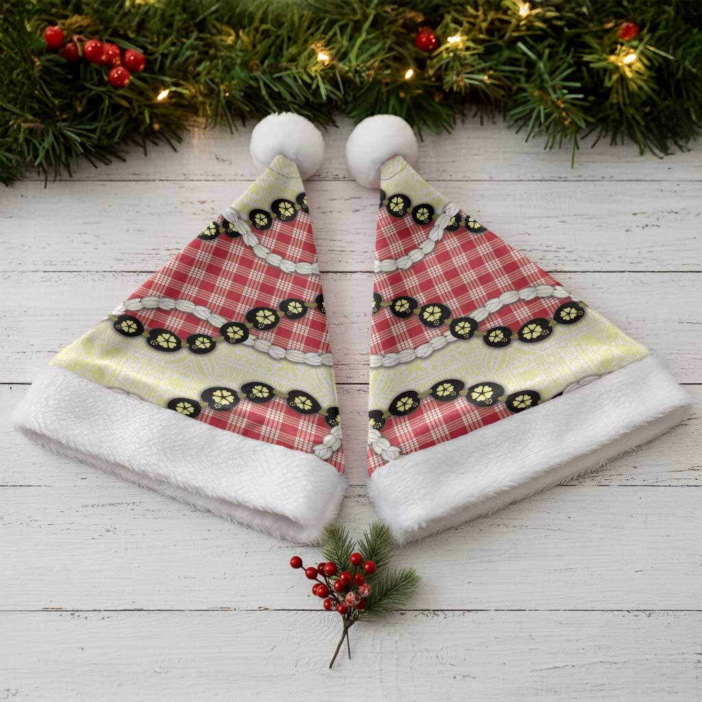Red Palaka Hawaii Christmas Santa Hat Kukui Nut Pikake Lei Hawaiian Tapa Pattern - Polynesian Pride
