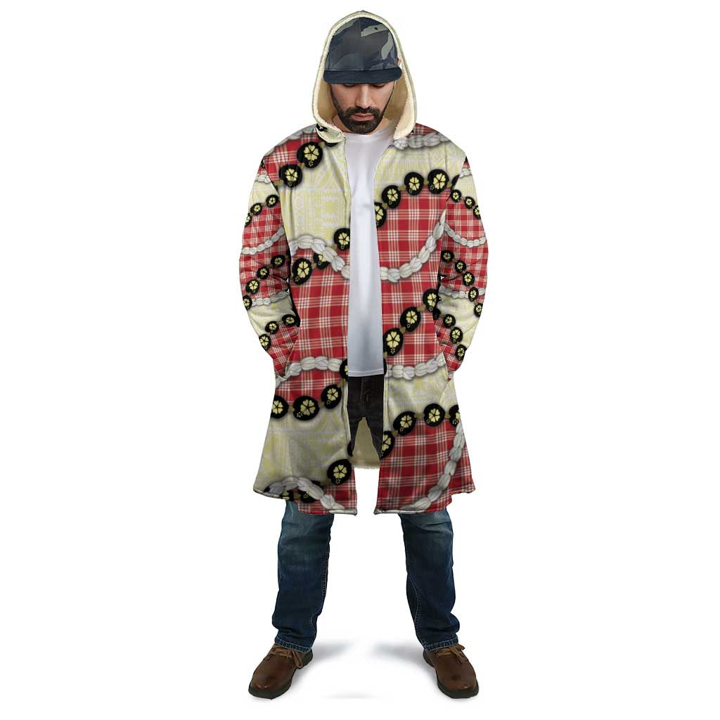 Red Palaka Hawaii Cloak Kukui Nut Pikake Lei Hawaiian Tapa Pattern - Polynesian Pride