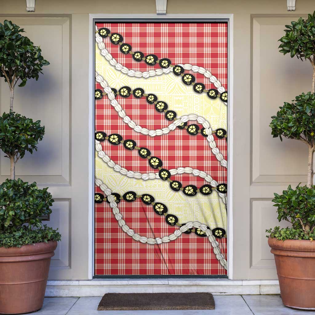 Red Palaka Hawaii Door Cover Kukui Nut Pikake Lei Hawaiian Tapa Pattern - Polynesian Pride
