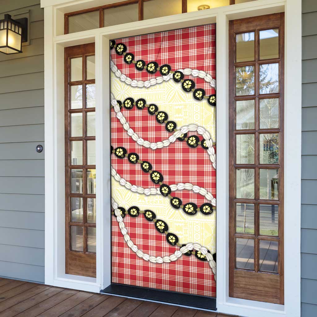 Red Palaka Hawaii Door Cover Kukui Nut Pikake Lei Hawaiian Tapa Pattern - Polynesian Pride