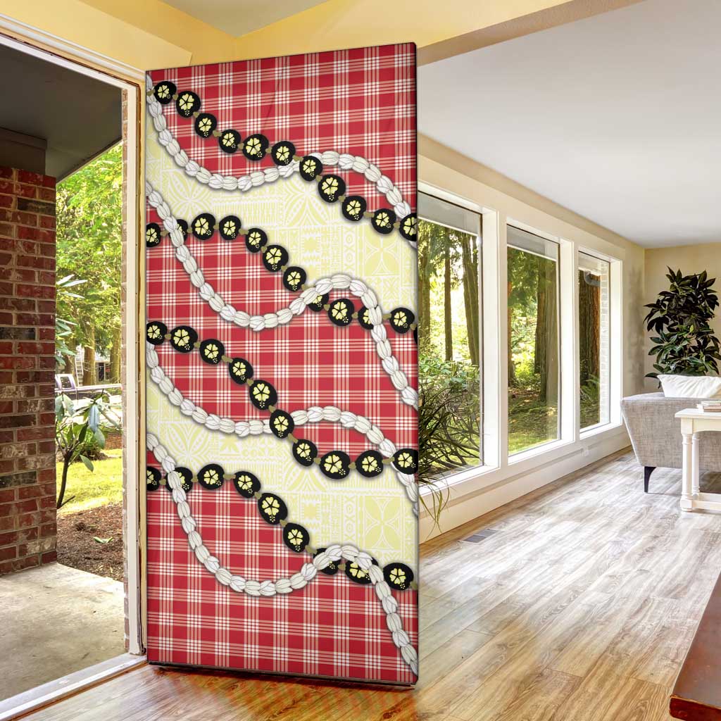 Red Palaka Hawaii Door Cover Kukui Nut Pikake Lei Hawaiian Tapa Pattern - Polynesian Pride