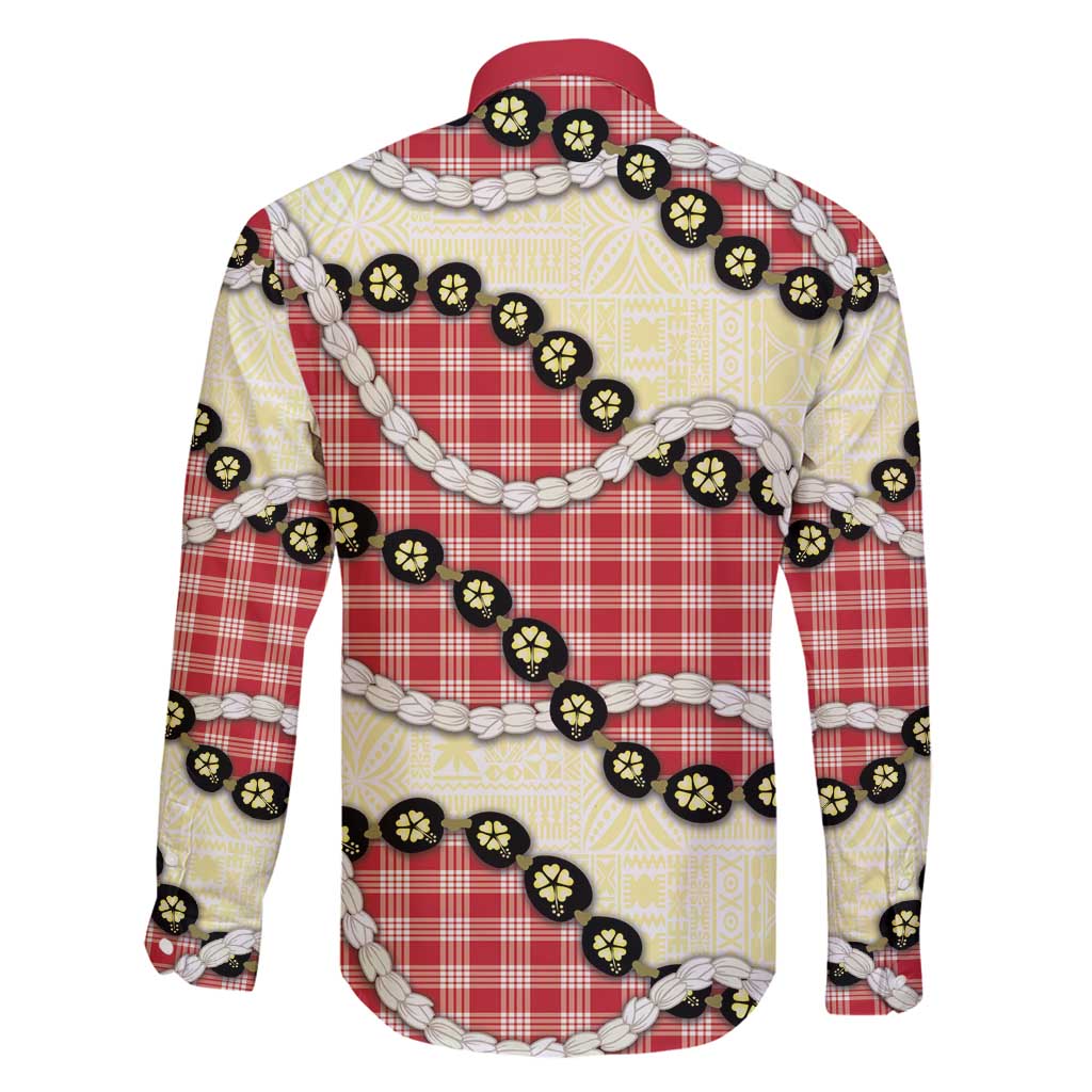 Red Palaka Hawaii Family Matching Off Shoulder Short Dress and Hawaiian Shirt Kukui Nut Pikake Lei Hawaiian Tapa Pattern - Polynesian Pride