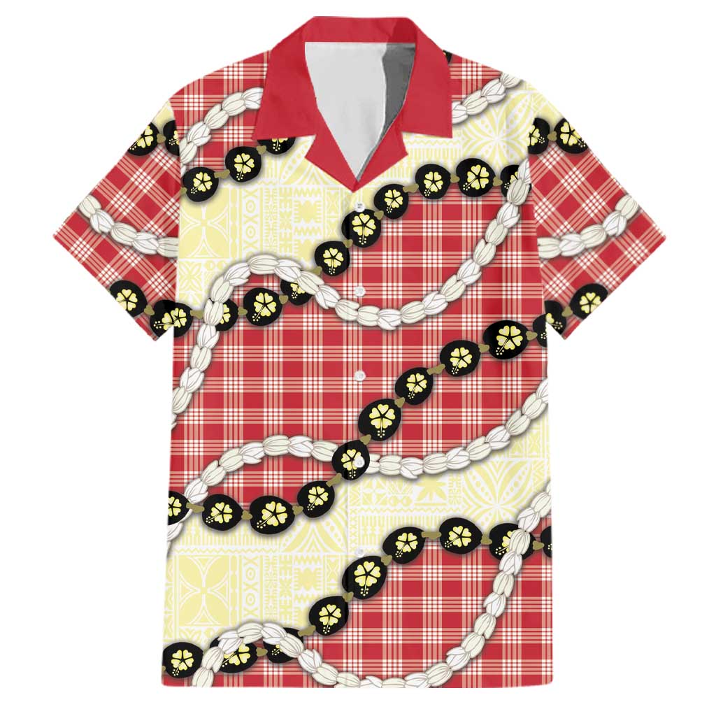Red Palaka Hawaii Family Matching Puletasi and Hawaiian Shirt Kukui Nut Pikake Lei Hawaiian Tapa Pattern LT14 Dad's Shirt - Short Sleeve Red - Polynesian Pride