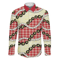 Red Palaka Hawaii Family Matching Puletasi and Hawaiian Shirt Kukui Nut Pikake Lei Hawaiian Tapa Pattern LT14 Dad's Shirt - Long Sleeve Red - Polynesian Pride