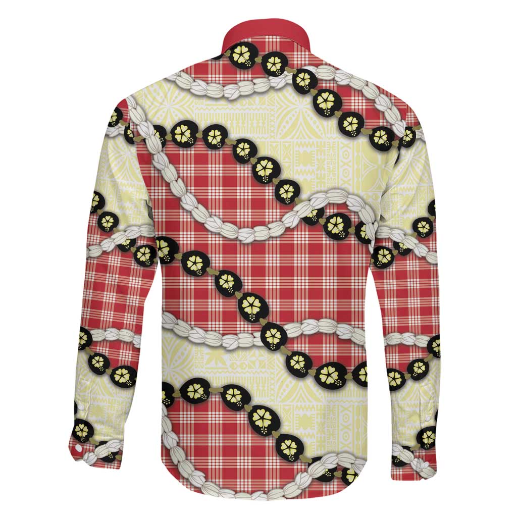 Red Palaka Hawaii Family Matching Puletasi and Hawaiian Shirt Kukui Nut Pikake Lei Hawaiian Tapa Pattern LT14 - Polynesian Pride