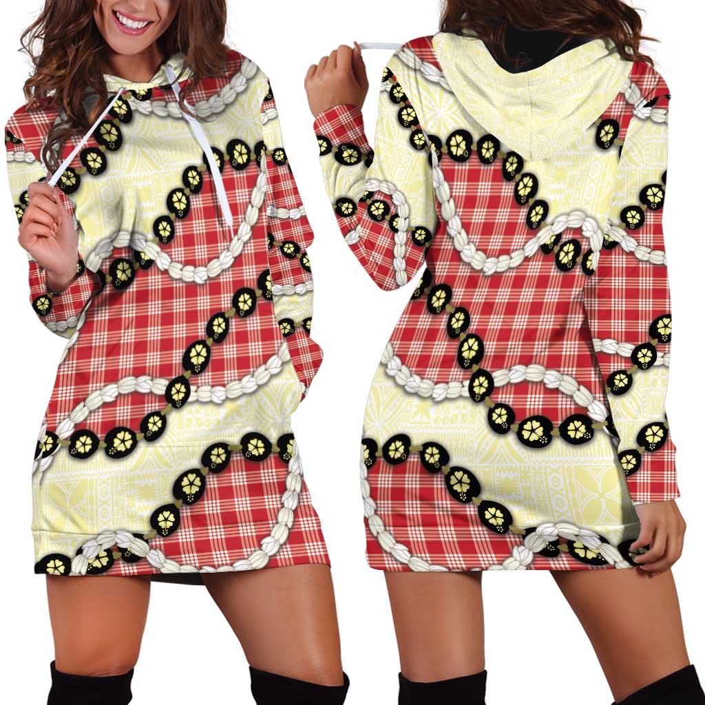 Red Palaka Hawaii Hoodie Dress Kukui Nut Pikake Lei Hawaiian Tapa Pattern LT14 - Polynesian Pride