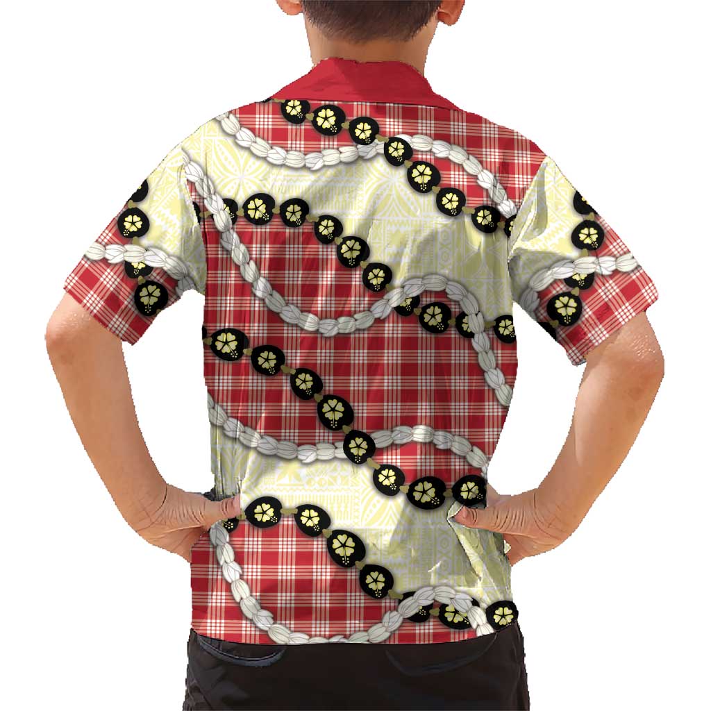 Red Palaka Hawaii Kid Hawaiian Shirt Kukui Nut Pikake Lei Hawaiian Tapa Pattern LT14 - Polynesian Pride