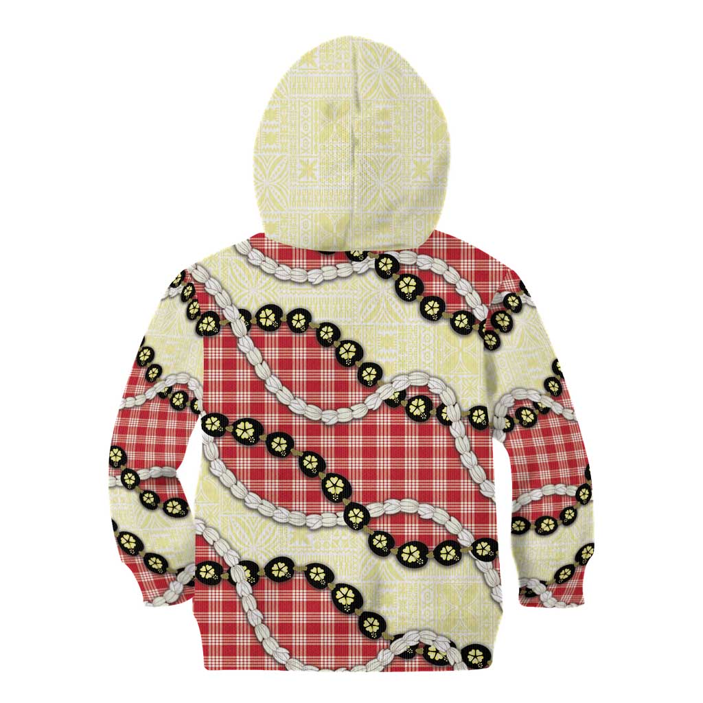 Red Palaka Hawaii Kid Hoodie Kukui Nut Pikake Lei Hawaiian Tapa Pattern - Polynesian Pride